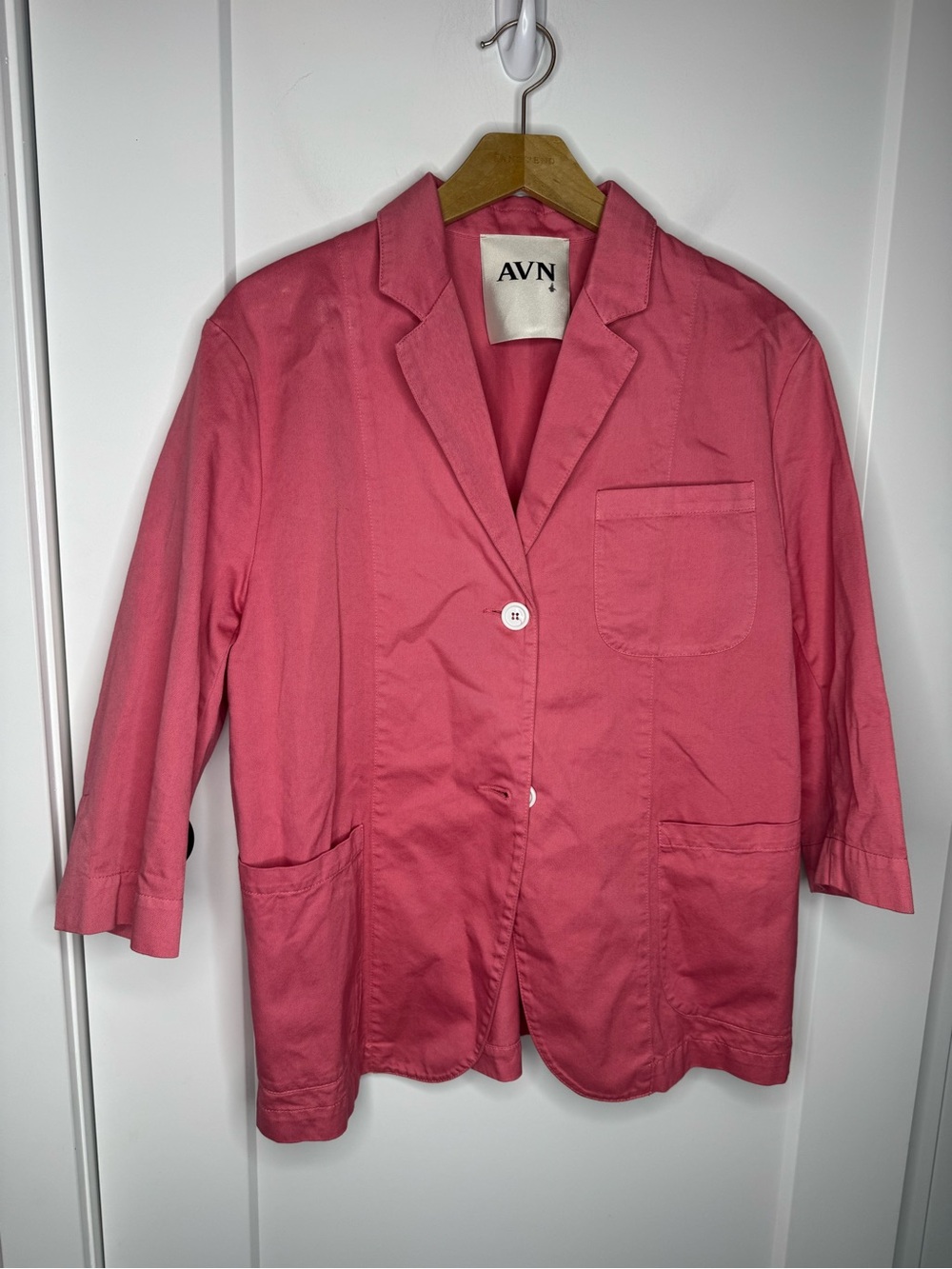 AVN Italian 100% Cotton Pink Blazer Jacket 3/4 Sleeves Size 42 IT